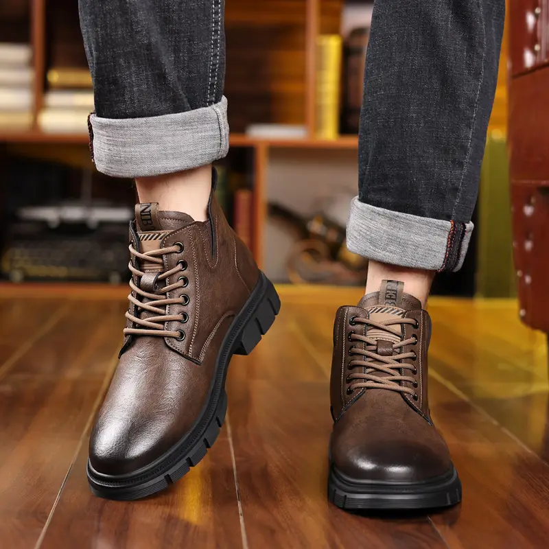 fur lined dress boots mens New Men's winter fur lined dress formal lace buckle casual leather ankle boots