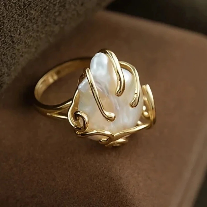 TEMU Natural Baroque Ring Plated Real Exaggerated Elegant Finger Female White Jewelry