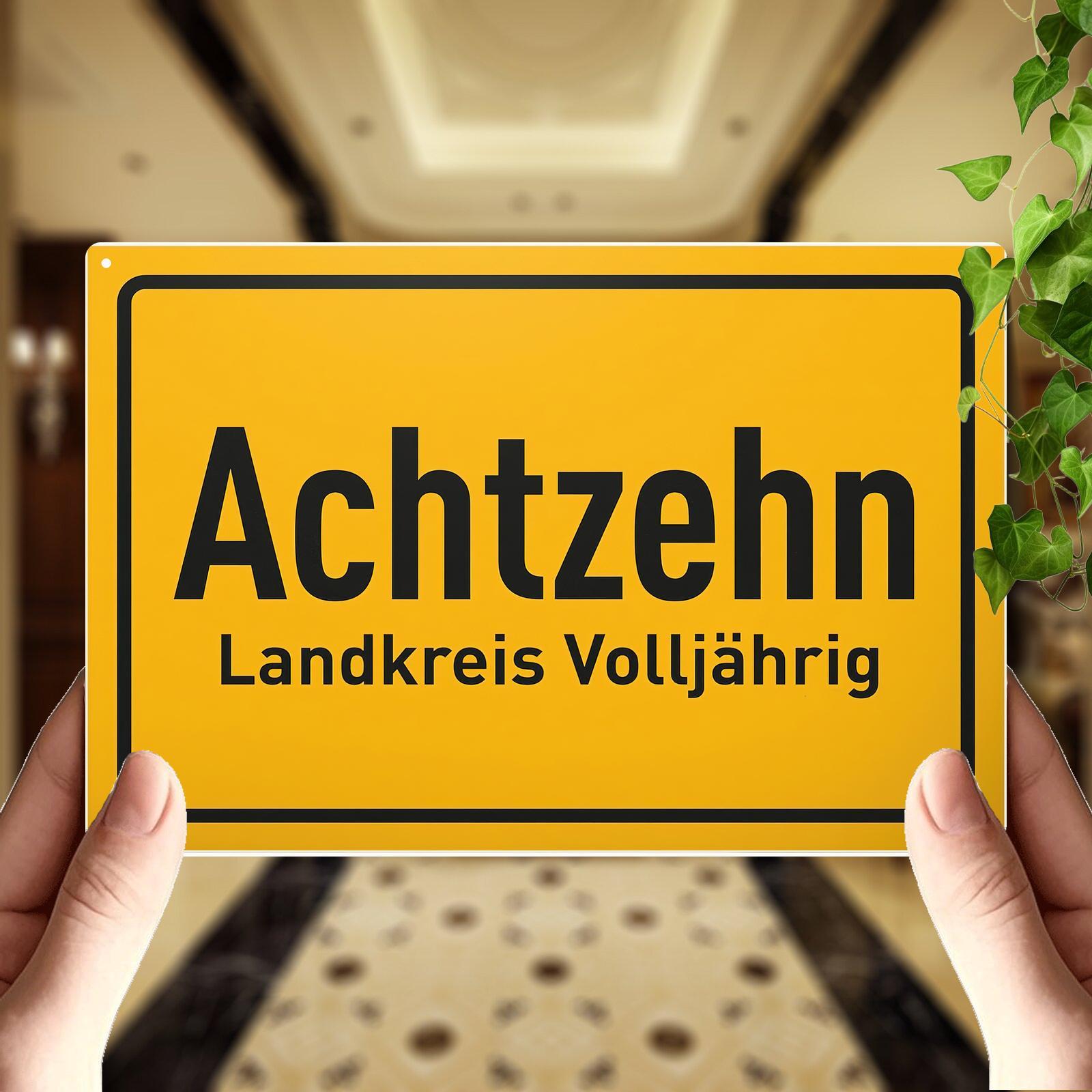 E-shop 2D Flach, 1 Stück Aluminium 18. Geburtstagsgeschenk-Schild - Deutsches "Achtzehn Landkreis Volljährig" Wandtafel, 8x12 Zoll Langlebige
