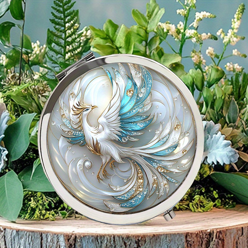 TEMU de maquillage vintage à impression 2D plate avec un motif de vitrail vibrant représentant un et doré avec des détails scintillants, parfait pour