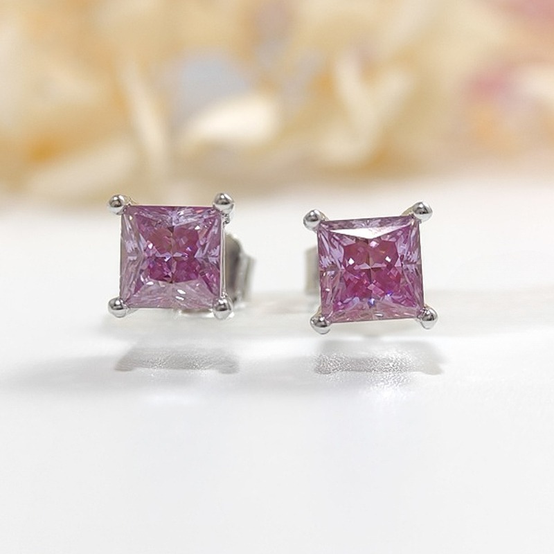 Women's 0.5 Carat Pink Moissanite Stud Earrings, 925 Silver