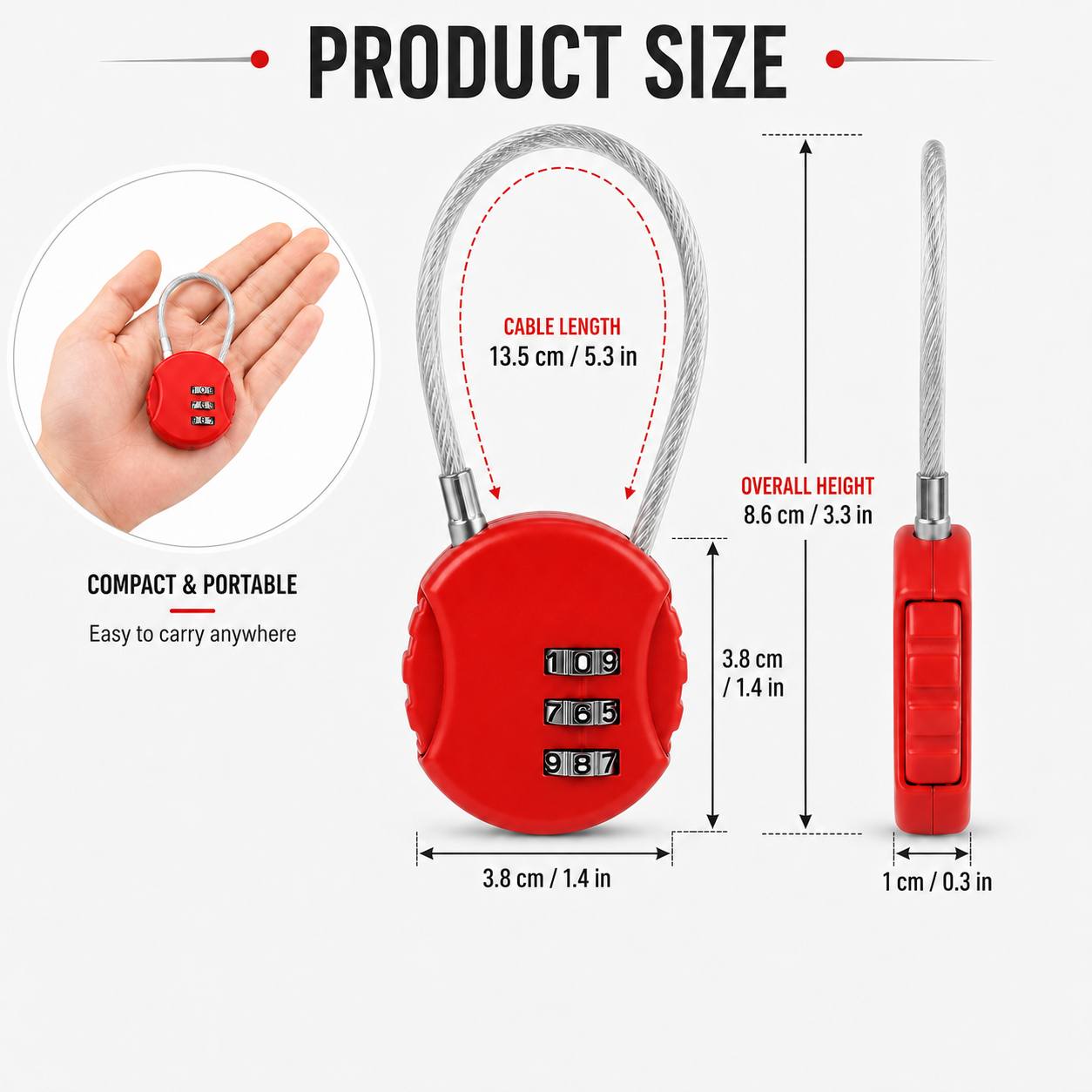 TEMU 2pcs (random Different Colors) Luggage Locks, Combination Padlocks, 3-digit Safe Suitcase Locks, Flexible Cable Luggage Combination Locks,