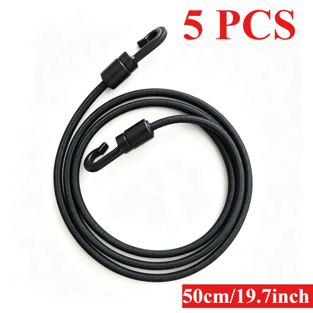 Image of 5pcs 25cm/50cm/100cm Size Thickened Heavy Duty Elastic Bungee Cord Integrated Plastic Hooks For Home Outdoor Use Bike Car Tent Kayak Cargo Luggage Tension Fixed Rope