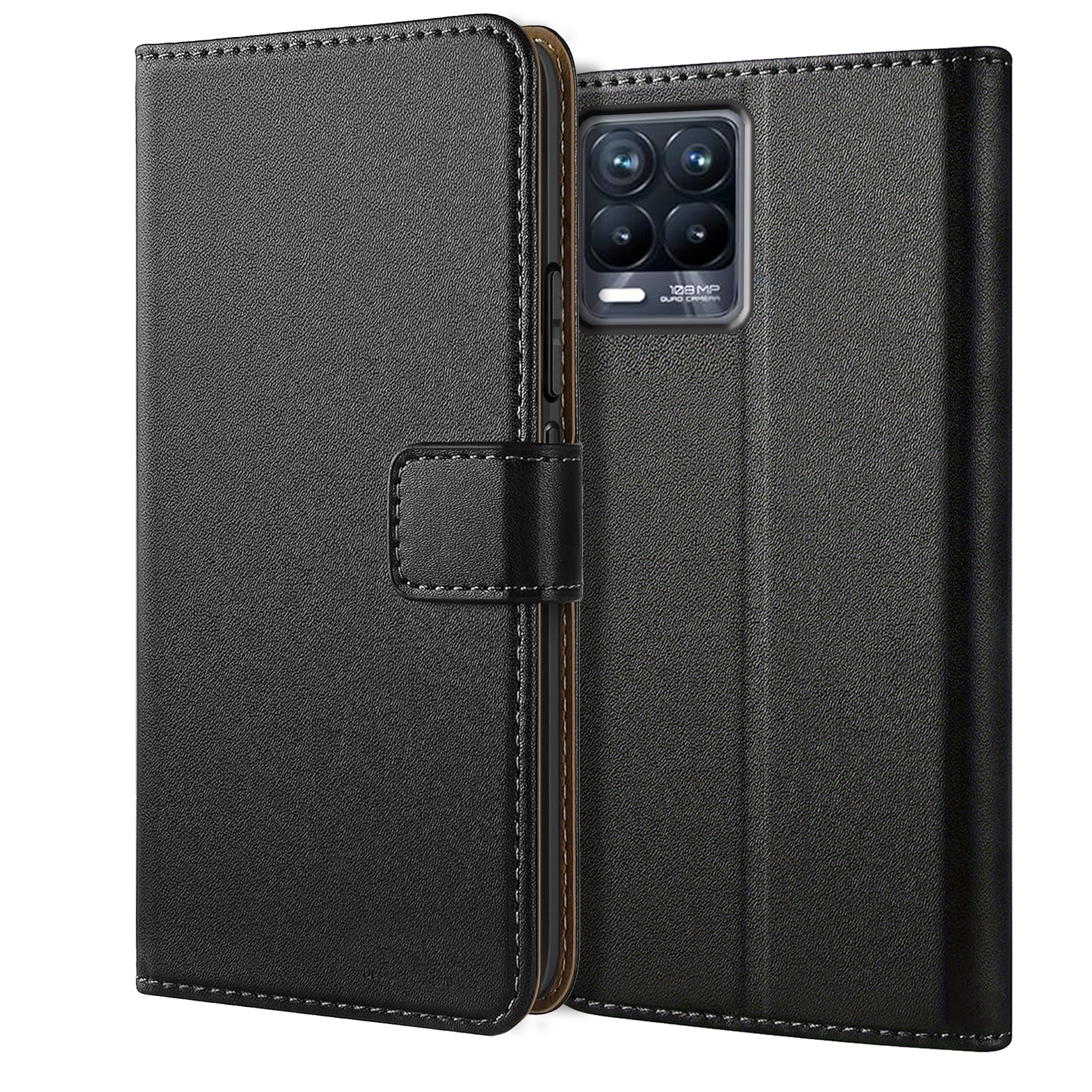 TEMU Phone Case: Case For Realme 8 / 8 Pro 4g (not For 5g) Wallet Case With Kickstand Black Faux Leather Flip Protective Phone Case Cover
