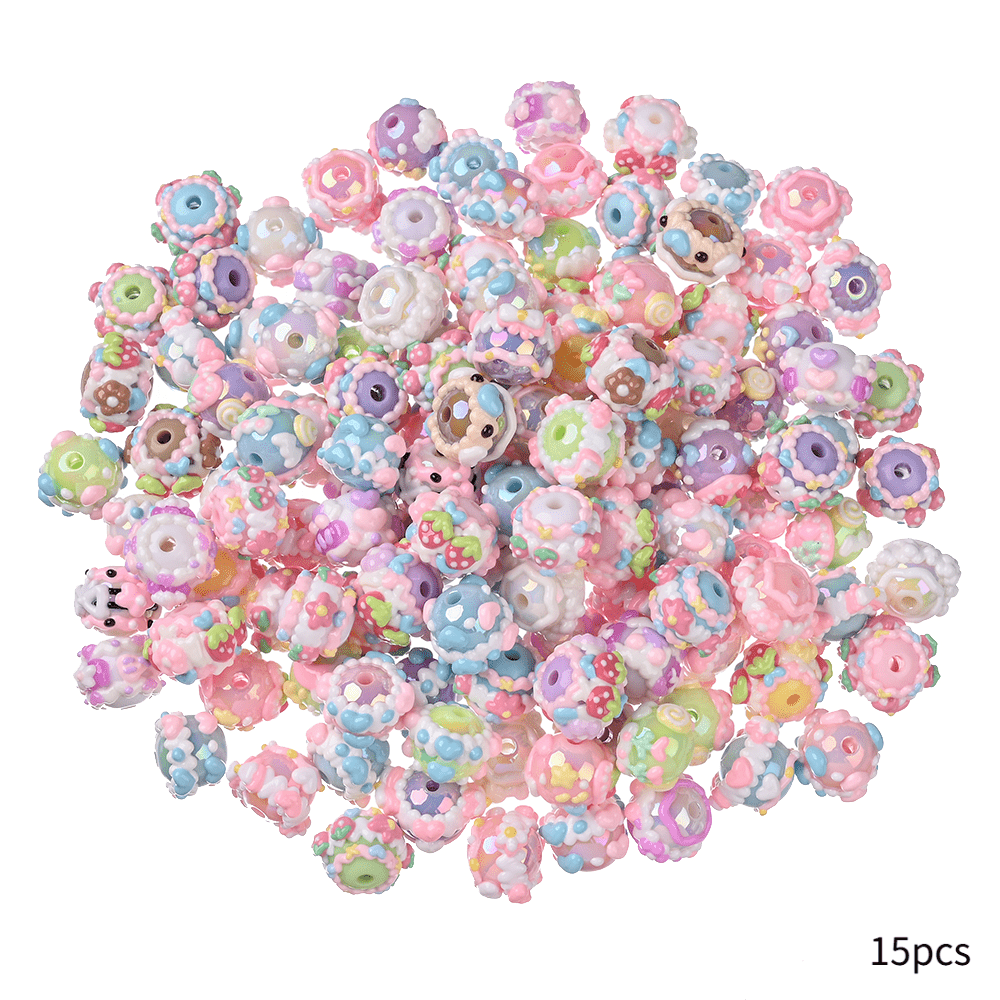 TEMU 15pcs Resin Material Hand-painted Random Surprise Mixed Color Irregular Round Beads Loose Spacer Hand-painted Beads Diy Craft Gift Making