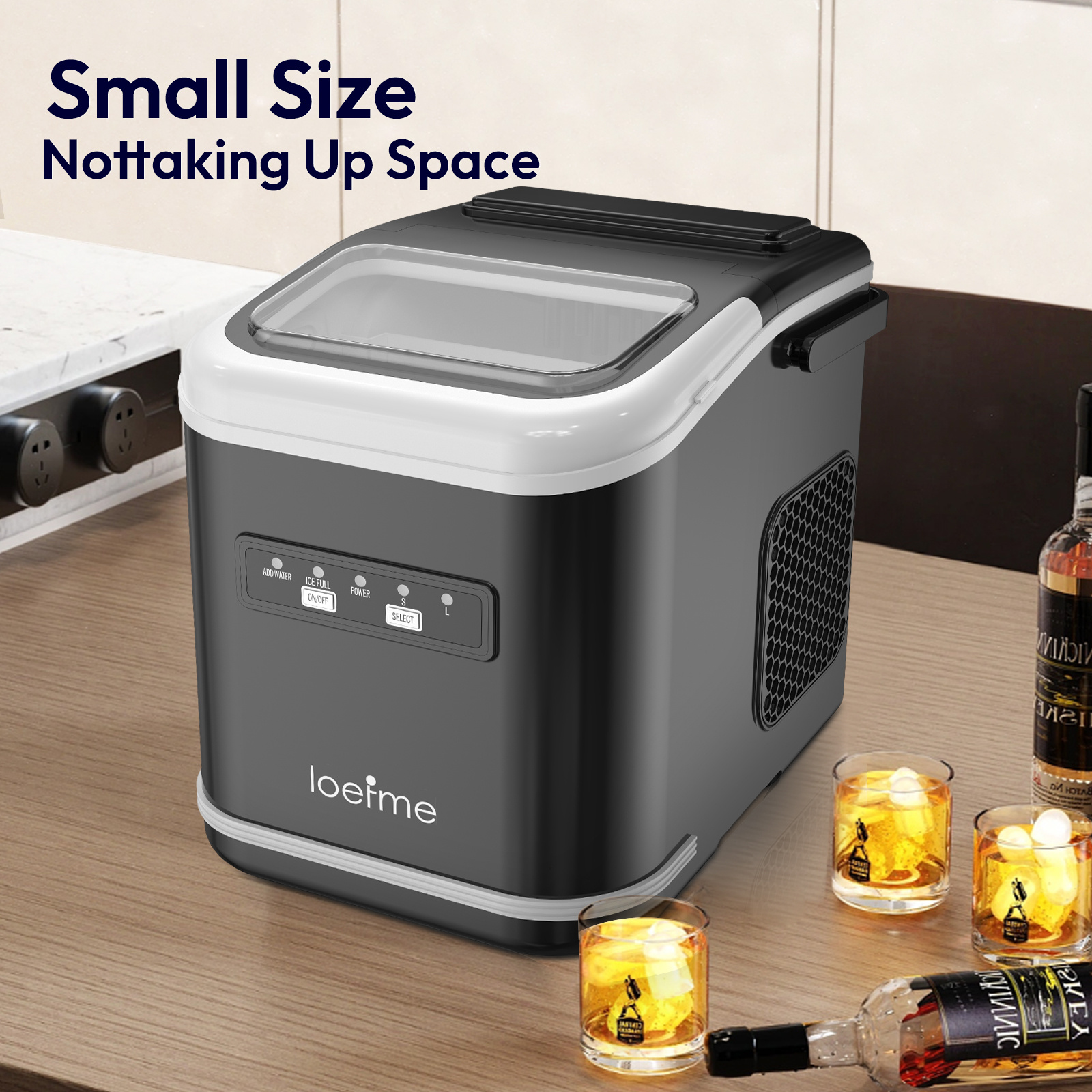 Outdoor Portable Countertop Ice Maker | 16kg/24h High Production | 9 Ice Cubes Ready In 6 | Self-cleaning With Ice Scoop & Basket | For Bbq, Patio, Home, Office, Party