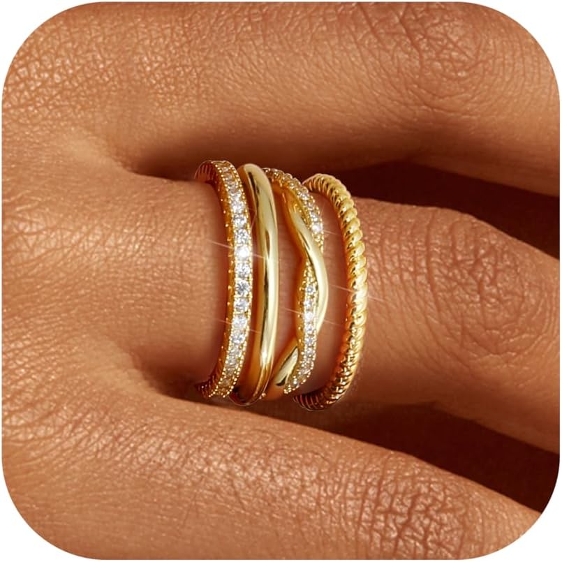 4pcs Stackable Rings For Women Non Tarnish Dainty Stackable Thin Rings Cubic Synthetic Zirconia Thumb Ring Set Trendy Statement Promise Wedding Bands Engagement Rings For Women Size 5