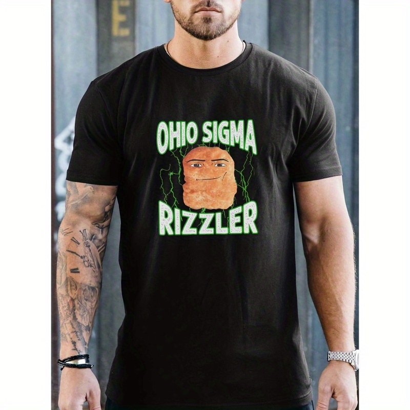 

1pc Ohio Rizzler Men's Casual Short-sleeve T-shirt, Summer Knit Polyester Crew Neck Tee, Regular Fit, With Printed Graphic, For Outdoor Wear