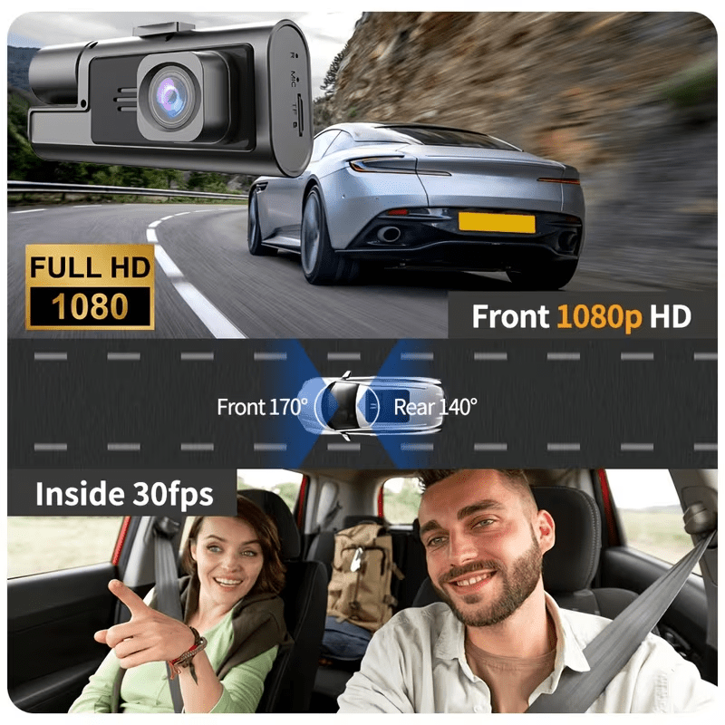 Cámara de Coche 2026 Nueva, Doble Lente Frontal e Interior, Lente Giratoria 180°, Función G Sensor, Lente Gran Angular para Grabación Amplia, Pantalla Pequeña con Vista en Tiempo Real, Grabación en Bucle, Grabación de Audio, Compatible con Autos Privados y Vehículos de Transporte