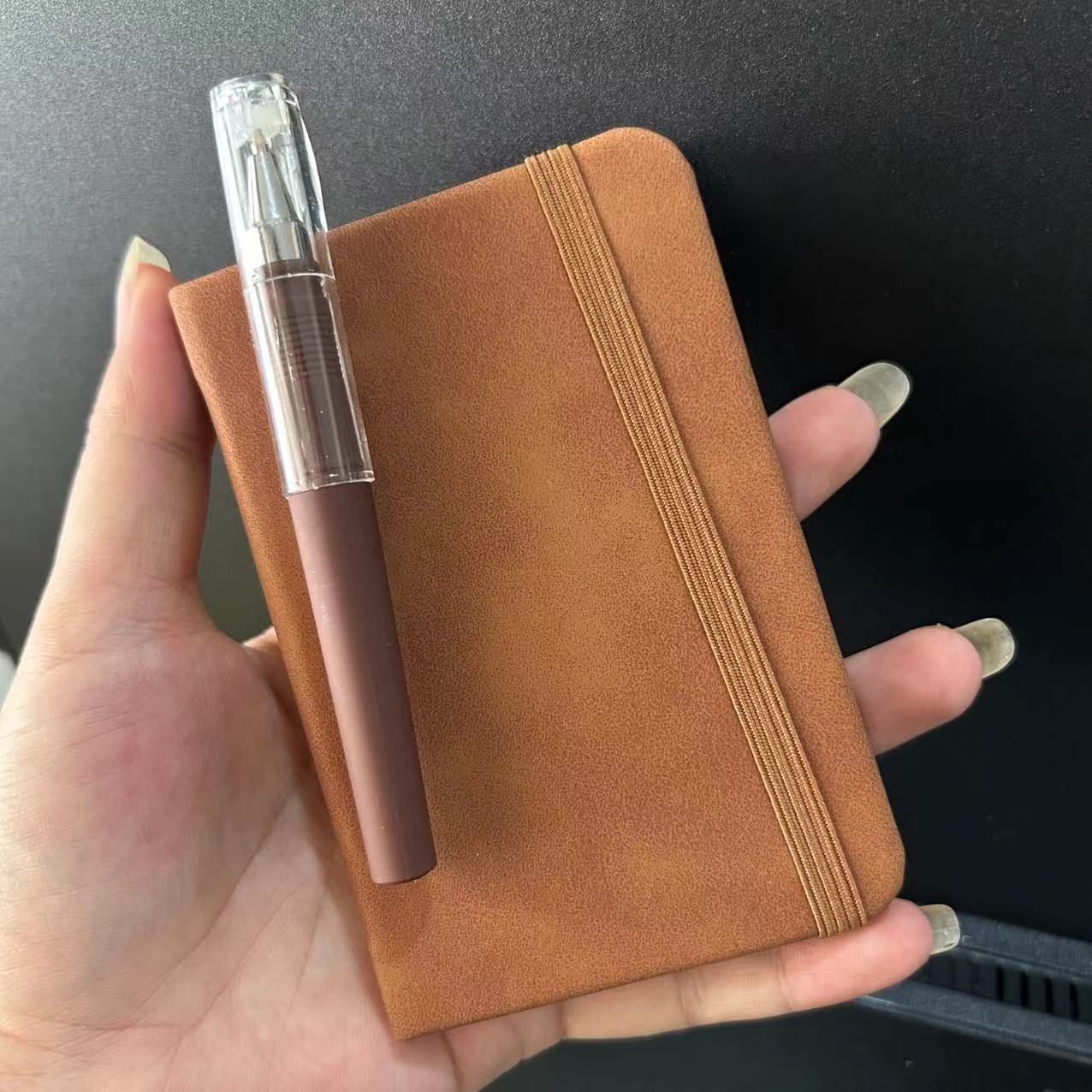 TEMU 1 Set Of Artificial Leather Pocket Notebook Set Comes With A Matching Pen- A Soft Mini Diary, Each Book Has 100 Lined Pages, An Elastic Closure,