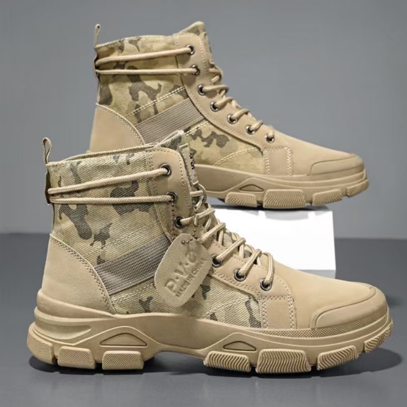 Comfortable Men's Anti-slip Windproof High-top Laced Hiking Boots For Outdoor Walking, Running, , Motorcycle Boots