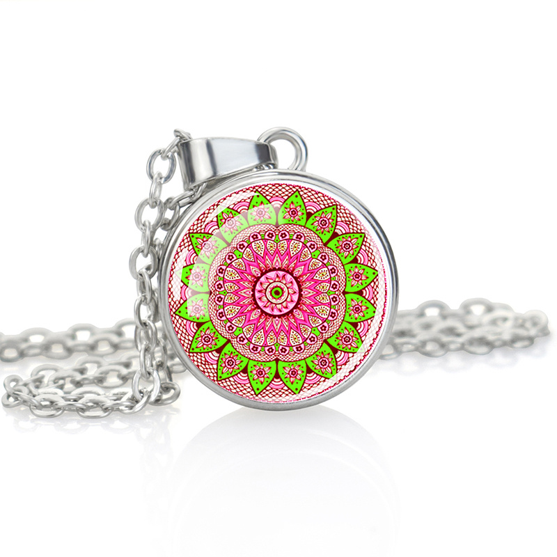 Elegant Single-Sided Button Glass Cabochon Pendant Necklace