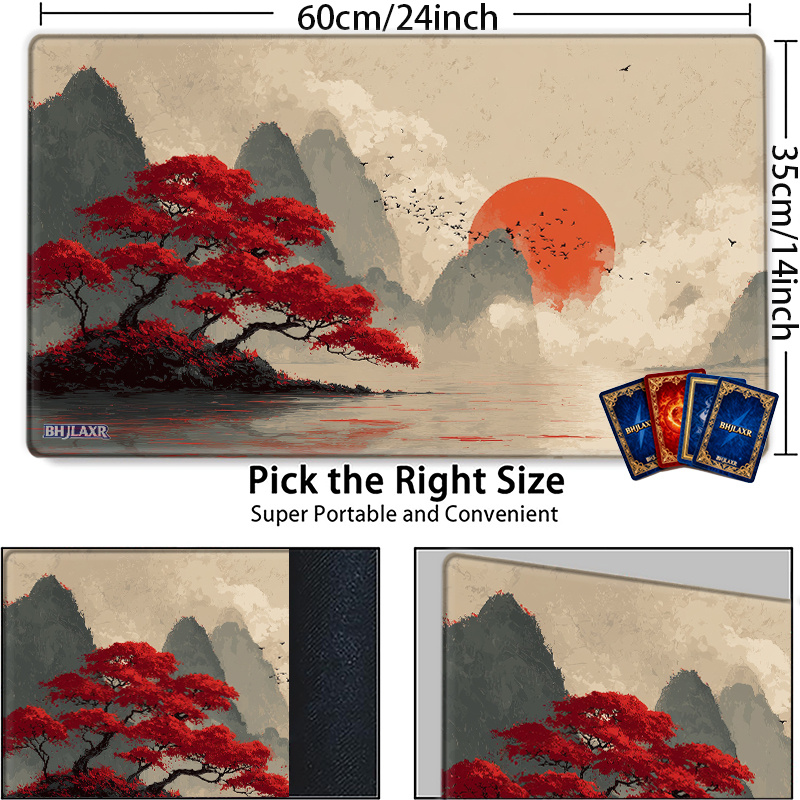   red sun 산 풍경 ccg tcg 플레이매트 14x24인치 게임 매트, 트레이딩 카드 게임 테이블 매트 선물