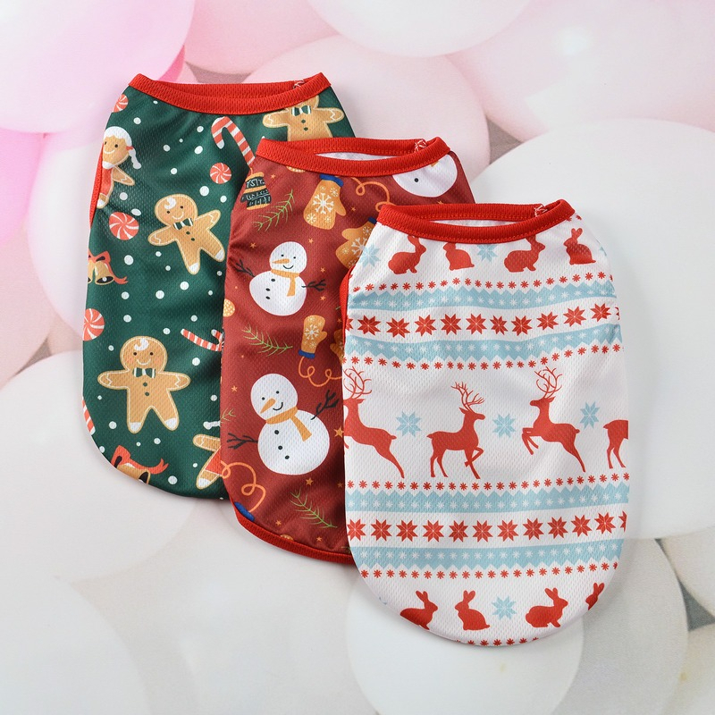 TEMU Conjunto de ropa para mascotas de 3 piezas, chaleco fino y transpirable de Navidad para perros, conjunto de fiestas navideñas con estampado de