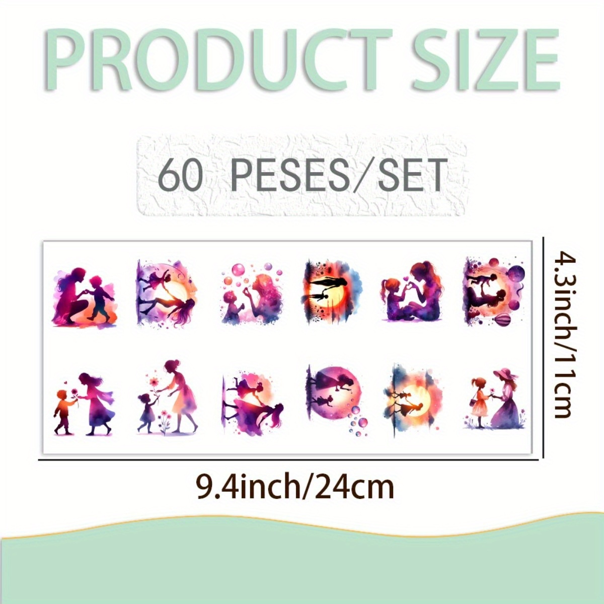TEMU 60pcs Transfert de silhouette pour des mères en papier UV DTF durable adhésif à haute viscosité adapté aux manuels, fournitures de bureau et