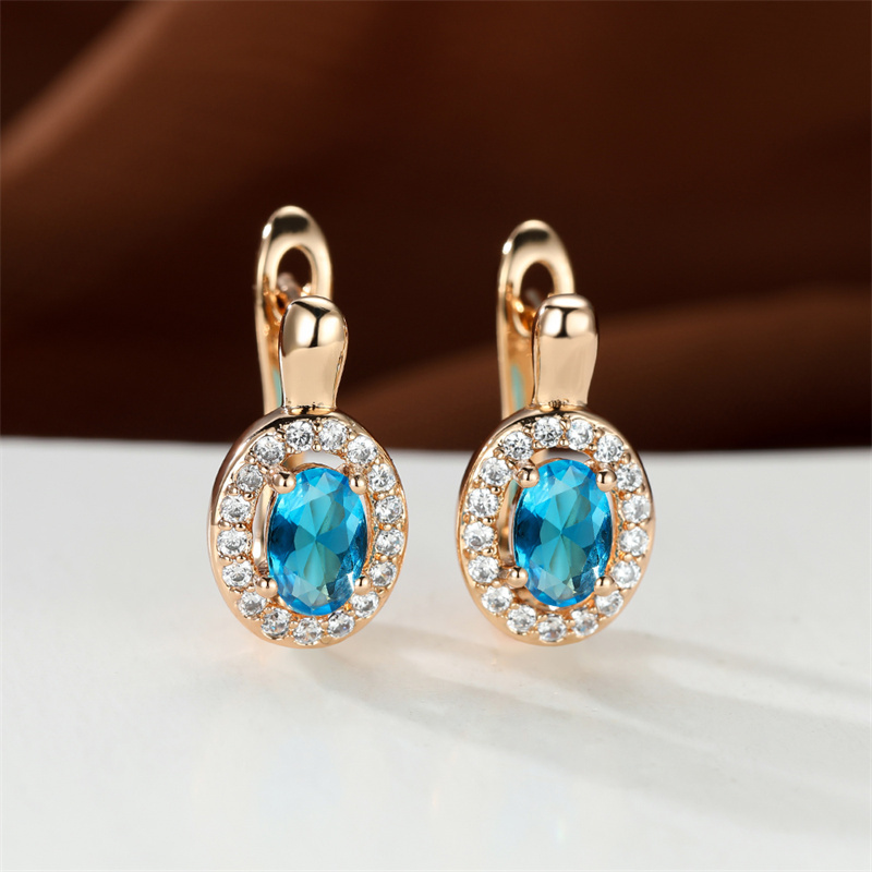 Image of 1 Pair Oval Cut Stone Drop Earrings Golden Color Claw Earrings Valentine's Day Jewelry Gift