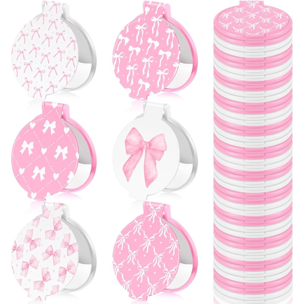E-shop 18-teiliges Mini-Kosmetikspiegel-Set mit rosa Schleife, . Faltbare Glasoberfläche. Kann als runder, tragbarer -Kosmetikspiegel als Geschenk