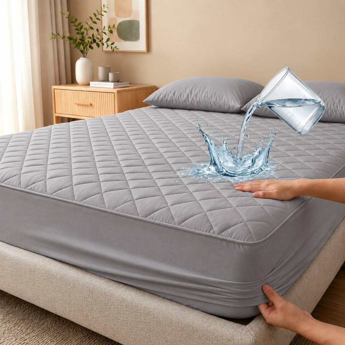 TEMU 1pc Non-slip Waterproof Mattress Covers Including Random Color, Solid Color Bedspread With Deep Pockets - Bed Bug Mattress Protector, Bedding