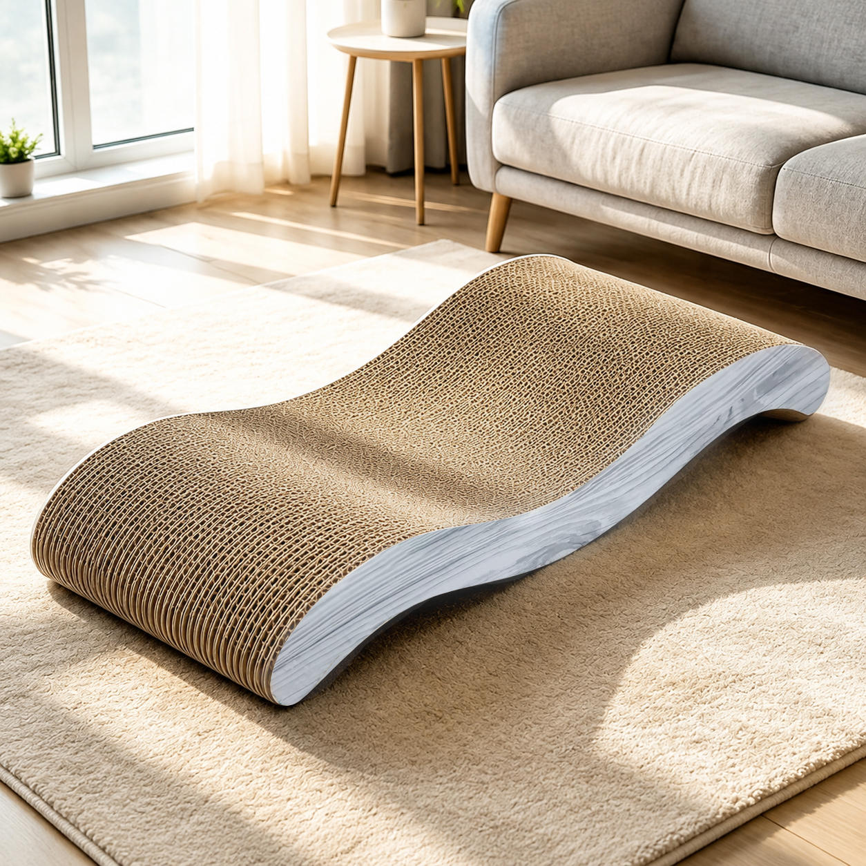 TEMU Wavy Corrugated Cardboard Cat Scratching Board, Curved Wear-resistant Cat Claw Sharpener With Built-in Lounging Area, Pet Anti-scratch Mat