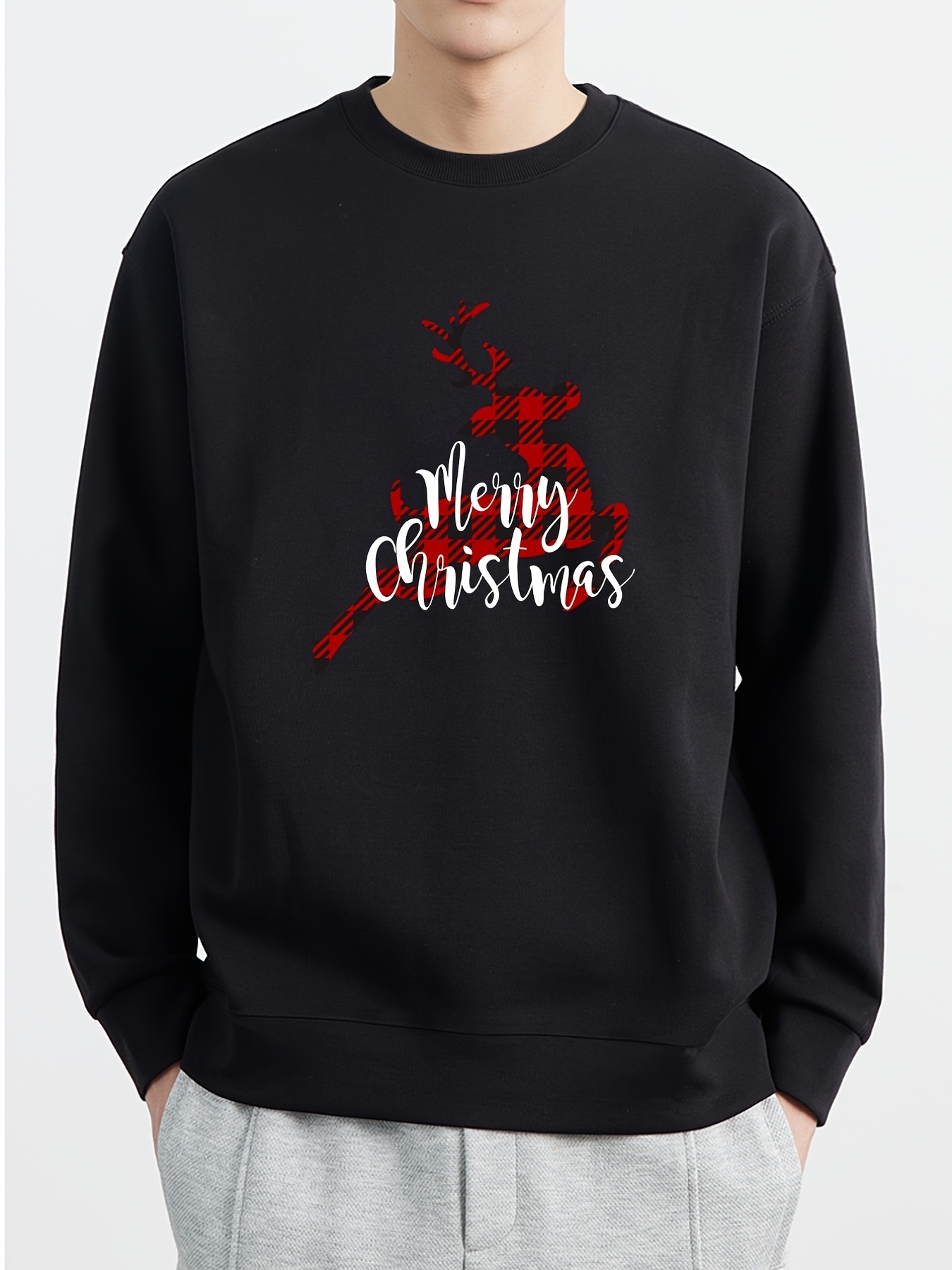 mens reindeer print fall   neck pullover sweatshirt