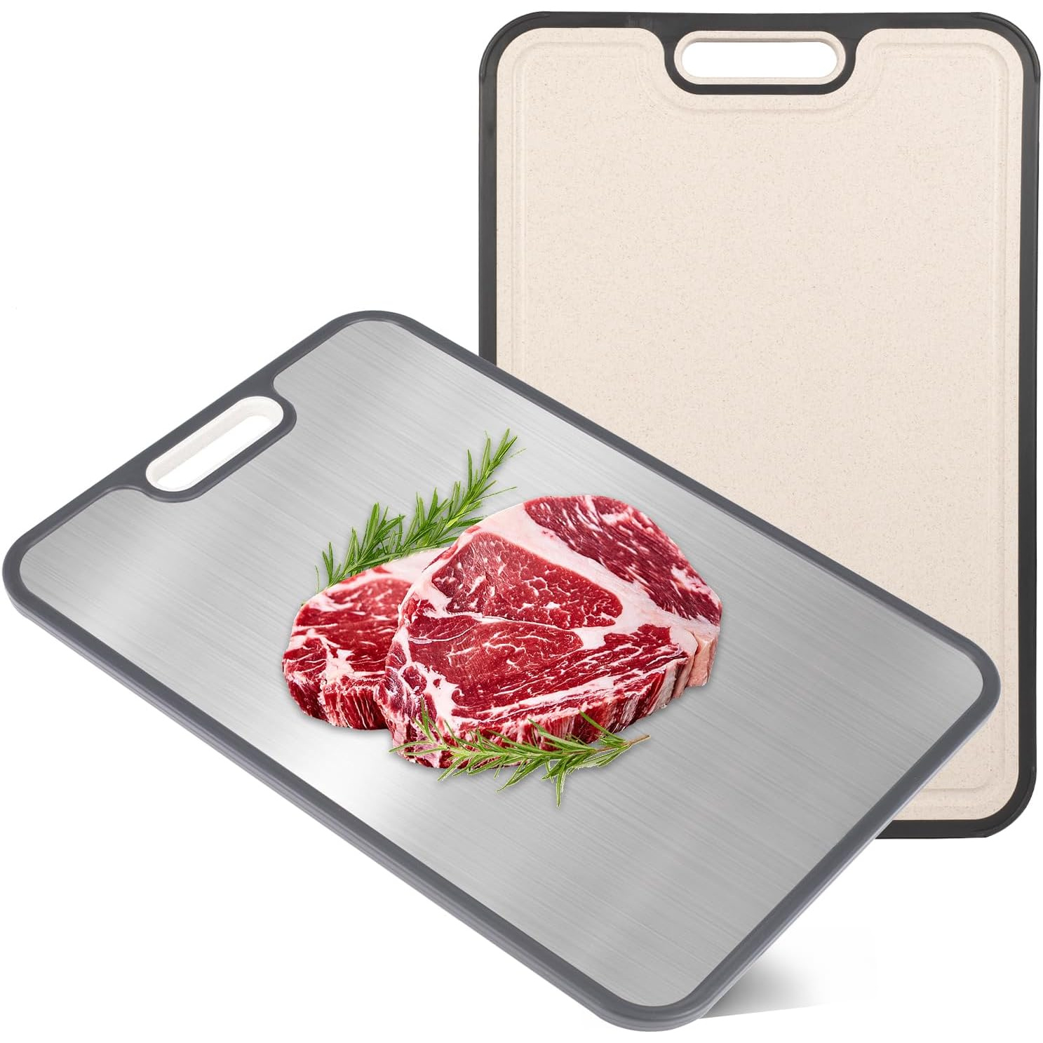 Image of Heavy- Duty Thickened Titanium Cutting Board, Double-sided Cutting Board, Cutting Board For Kitchen, Chopping Board For Meat & Vegetables, Non-slip Silicone Edge, Juice