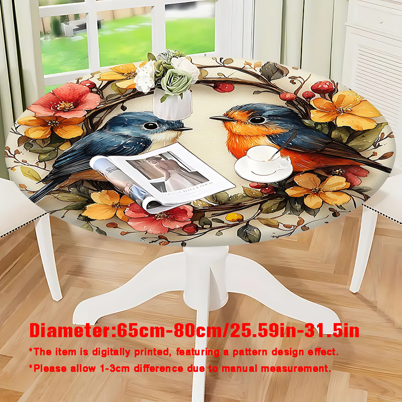 TEMU 1pc Printed Round Elastic Tablecloth Holiday Gift Indoor Outdoor For Bbq, Picnic, Party, Kitchen Table Decoration, Room Decorative Printed Round