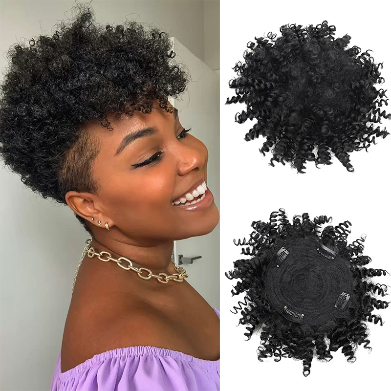 TEMU Women's Short Afro Clip-in Hair Topper Wig - 6-inch Volume Half Wig Suitable For Thinning Hair, & Hairstyles, Clip- Extensions For Dreadlocs,