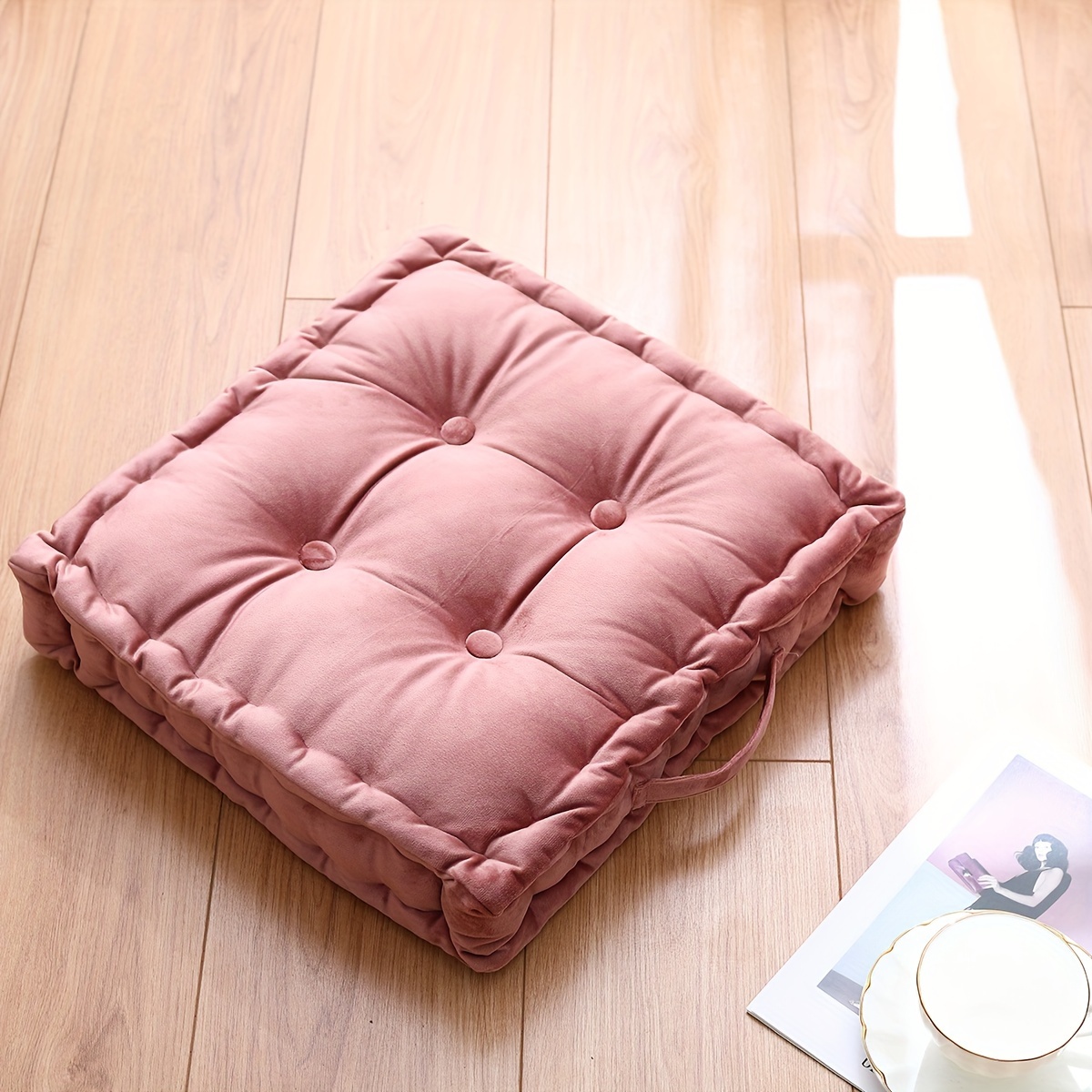 TEMU 1pc Of Thickened Square Flannel Floor Cushion, Suitable For , Soft Plush Seat Cushion, Suitable For Watching Sports Events, Sports , Sitting On