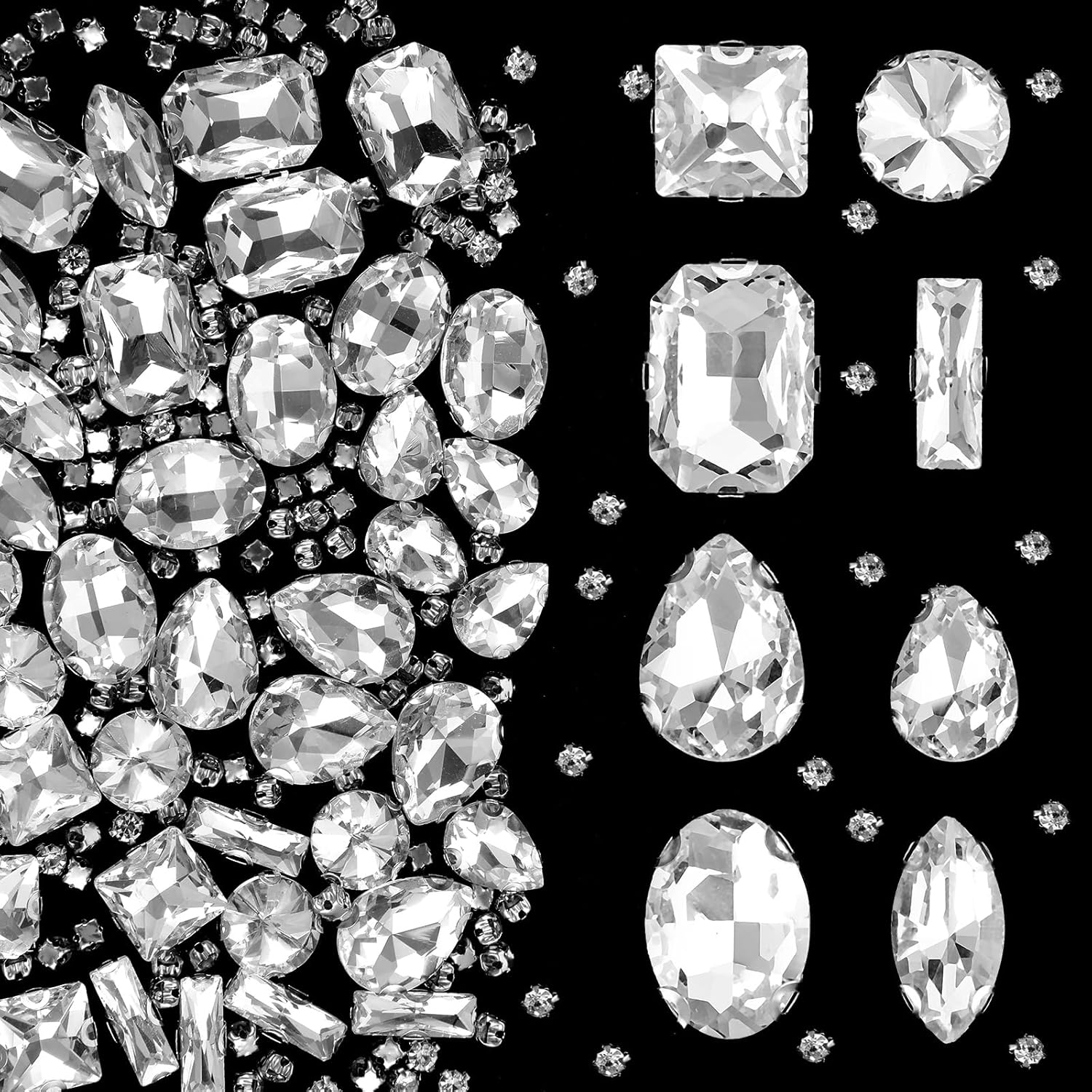 300pcs Glass Rhinestones Flat Mixed Shape Rhinestones Clear Flat Back Rhinestones For Clothes Shoes Diy Crafts