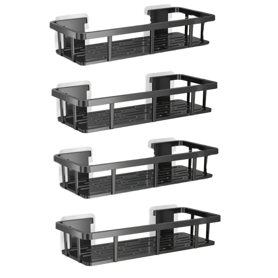 TEMU 4-pack Black Wall-mounted Storage Racks, Heavy-duty Plastic No-drill Storage Shelves, Bathroom And Racks