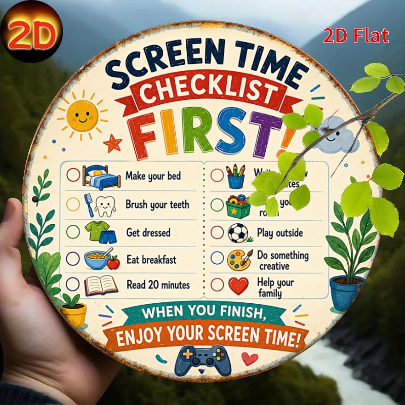 TEMU 2d Flat - [2dflat], 1pc 20x20cm Kids Daily Checklist Decorative Signs, First Routine Chart Wall Art, Children Bedroom Playroom Indoor Outdoor