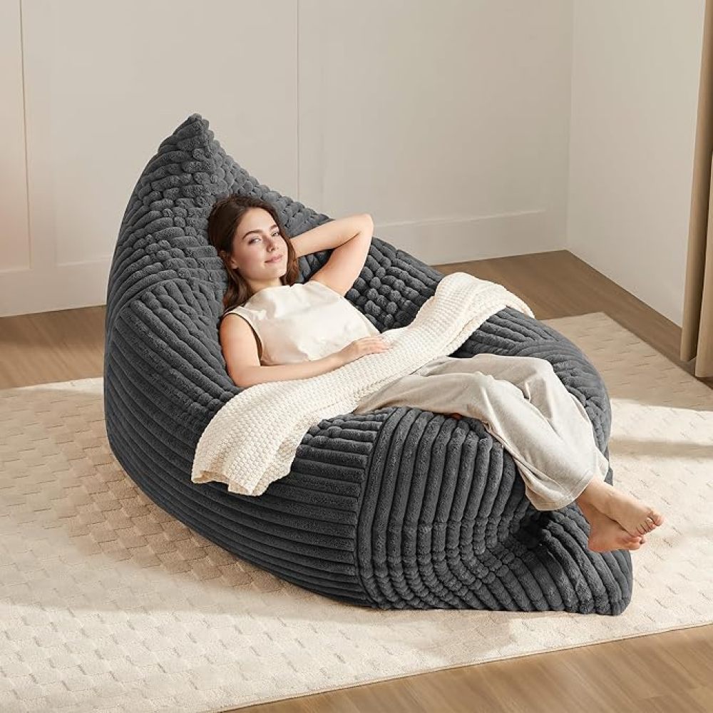 Image of Oversized Bean Bag Chair Featuring A That Offers Ergonomic Support, A Removable Cover, And Lounge Seating, Perfect For The Bedroom And Living Room, In Dark Grey, Measuring 194×140 Cm