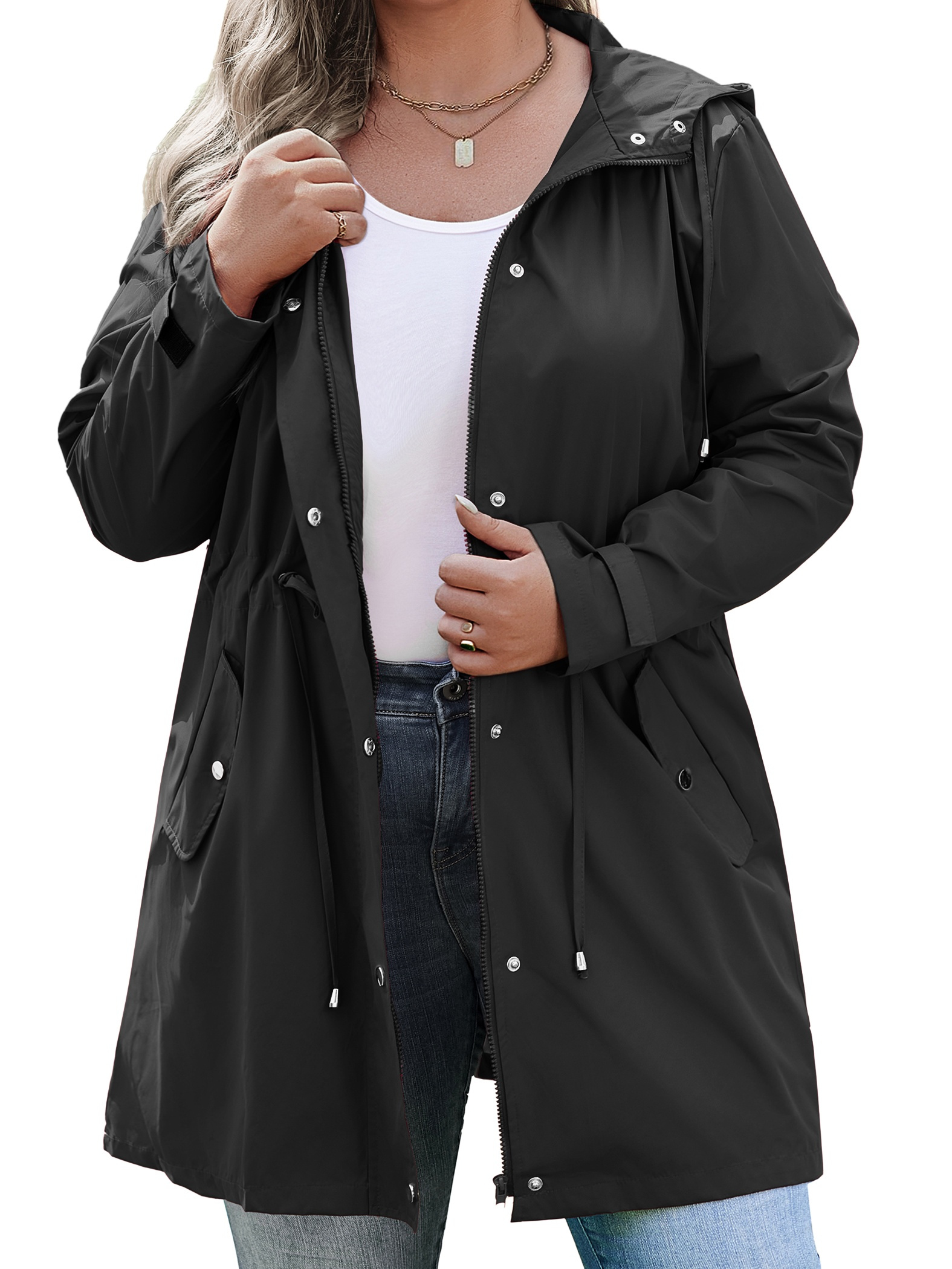 NerYuo Veste De Pluie Femme Imperméable Coupe-Vent Légère à Capuche – Style Campagne Ample Grande Taille – Parfaite Pour Maternité Et Quotidien