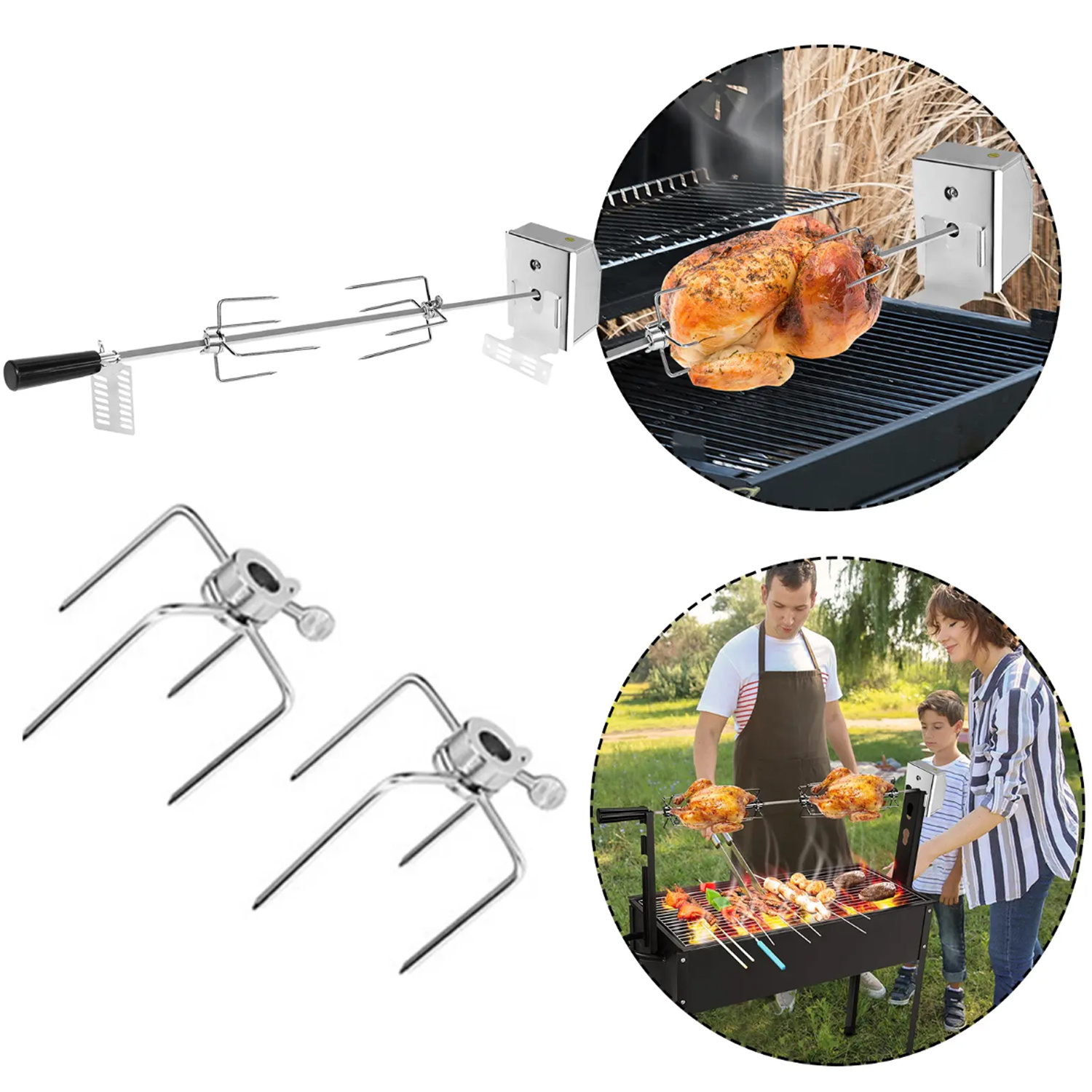 

Rotating Bbq Grill With 4 Stainless Steel Forks, Perfect For Grilling Meat