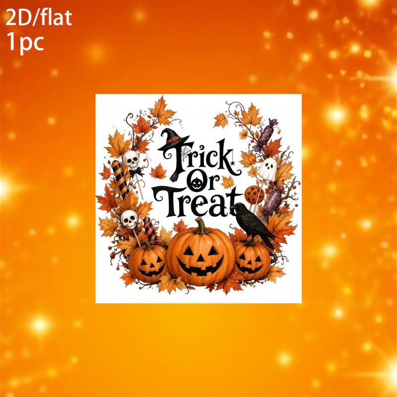 TEMU Plat 2D, 1 pièce, Nouvelle décoration de électrostatique plate 2D, Motif de couronne avec citrouille d'Halloween, , et feuille d'érable avec