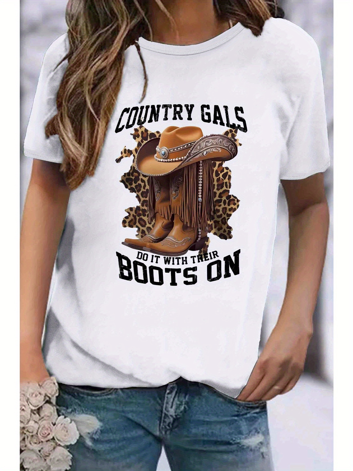 Bottes Tee Shirt Country Femme Chemise Cowboy Femme Robe T-Shirt