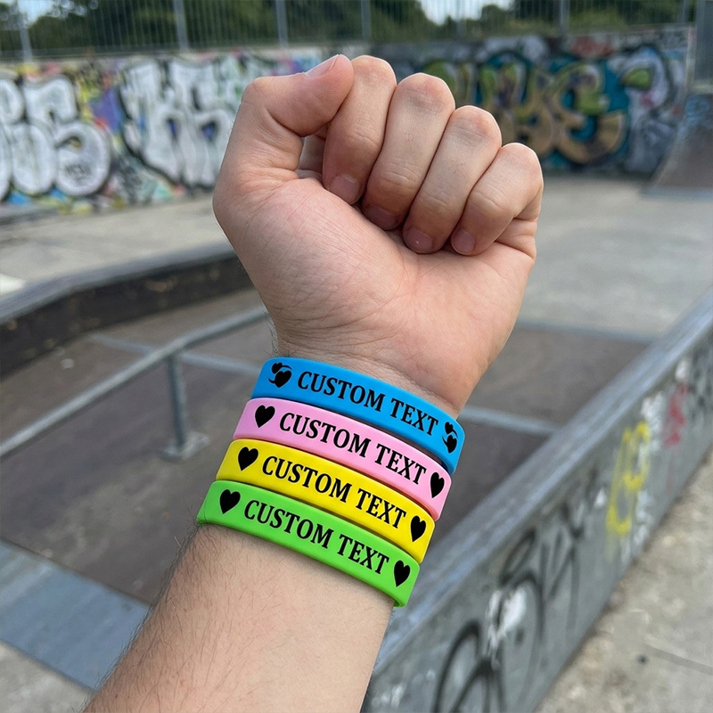 100pcs Custom Silicone Wristbands with Double Patterns, Customizable Text