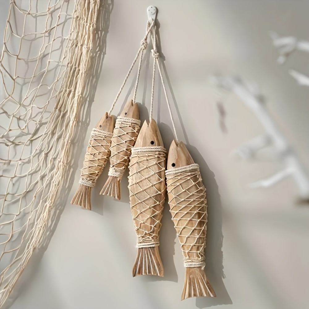 

2 Wooden Fish Ornaments, Vintage Mediterranean-style Wall Hangings - Rustic Wood Carvings Ideal For Home Decor, New Year , And Party Embellishments., Fish Pendant Decorations, Daily Home Decoration