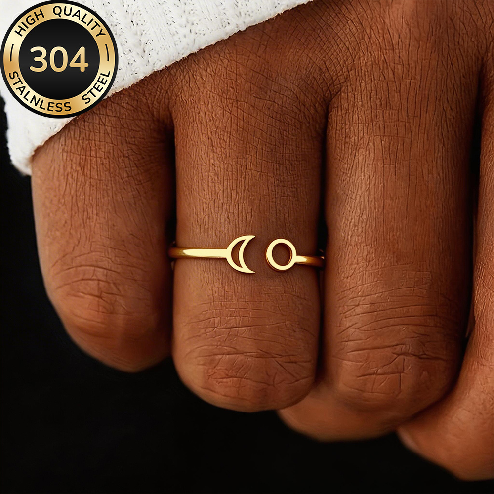 TEMU Bague ouverte pour femmes en acier inoxydable doré de haute qualité, hypoallergénique, résistante à la décoloration, confortable et polyvalente,