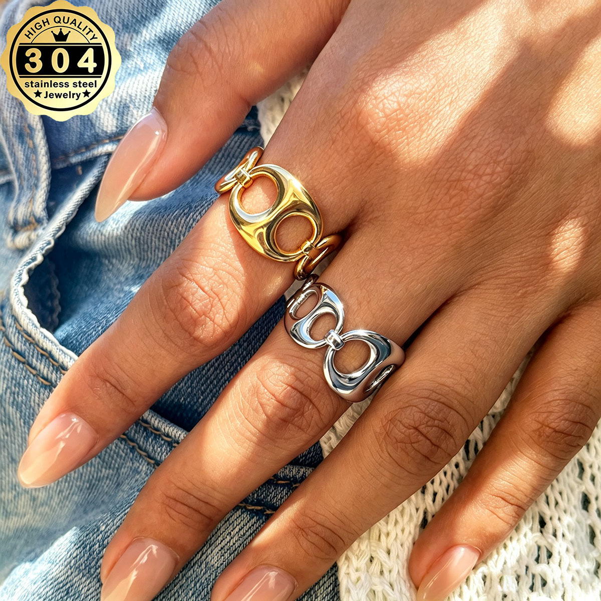Women's 18K Gold Plated Hollowed-out Pig Nose Chain Ring