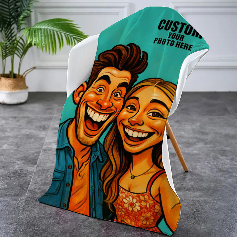 TEMU [custom] 1pc Personalized Custom Photo-to-cartoon Pattern Beach Towel, Suitable For Seaside , Swimming Pools, Bathrooms, Camping Trips, Yoga,
