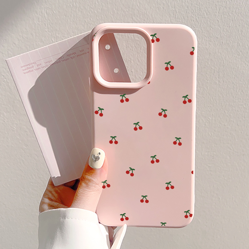 TEMU Phone Case: Pink Full-screen Small Cherries 15 Pro Phone Case, 13 Matte 16 Soft Case, 14 Drop-proof, 16 Pro Max, Simple, 16 Plus