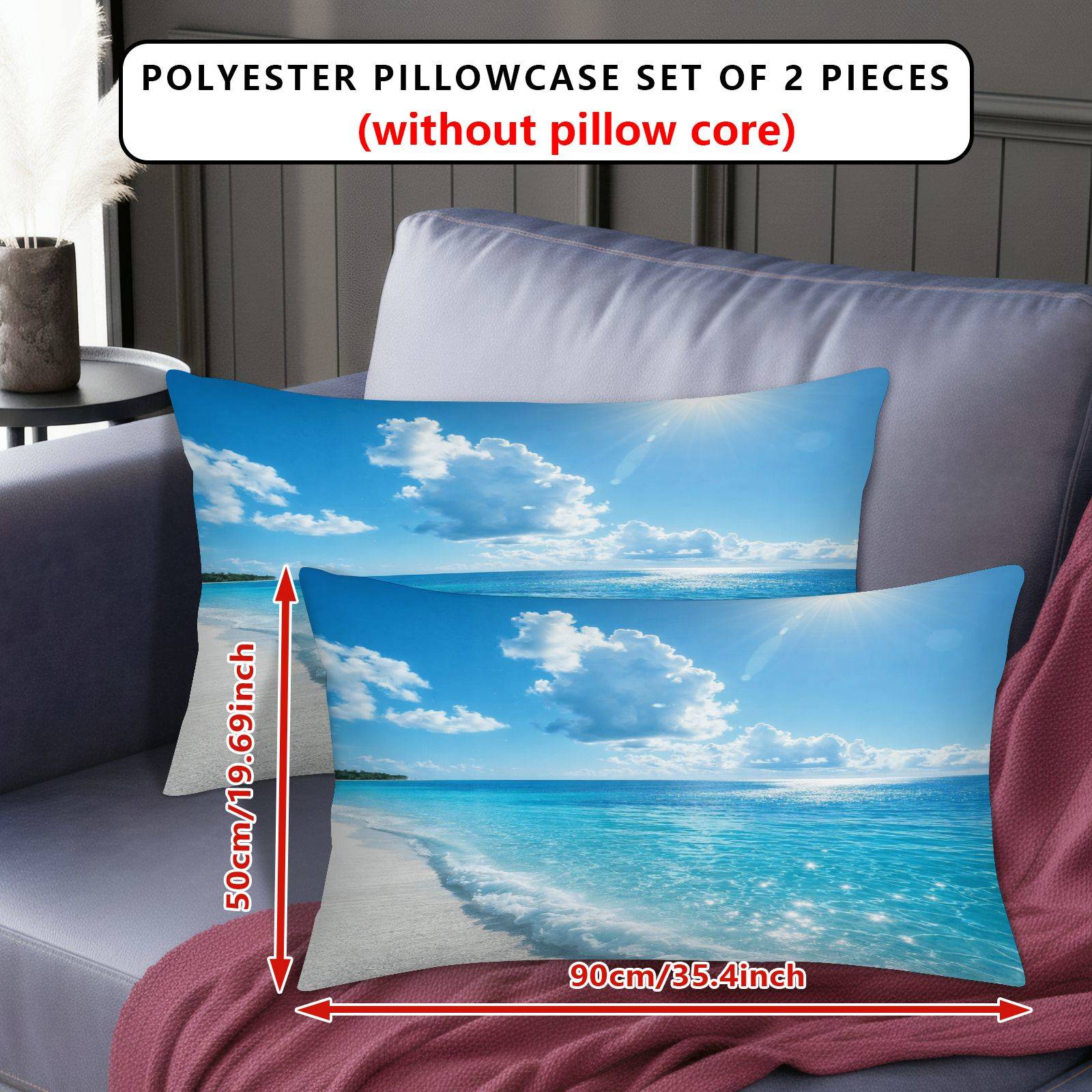 TEMU 2pcs Beach Ocean Waves Printed Pillowcase, ( Pillow Inserts Not Included), Perfect For Home Decor, Pillow Core Not Included, Decorative Pillow