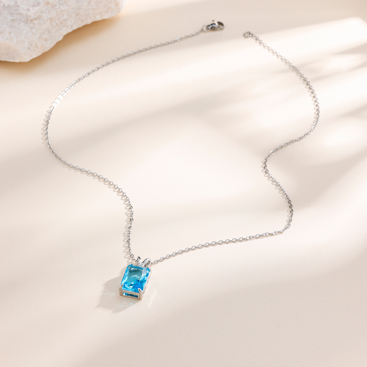Exquisite Square Zirconia Necklace Accessory, Blue Pendant