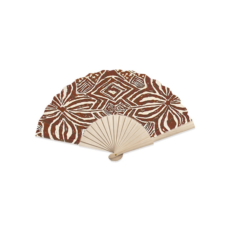 TEMU 1pc Handheld Folding Fan, Wooden Hand Fan, Portable And Lightweight Summer Cooling Fan With Brown Geometric Pattern, Tribal Vintage Texture