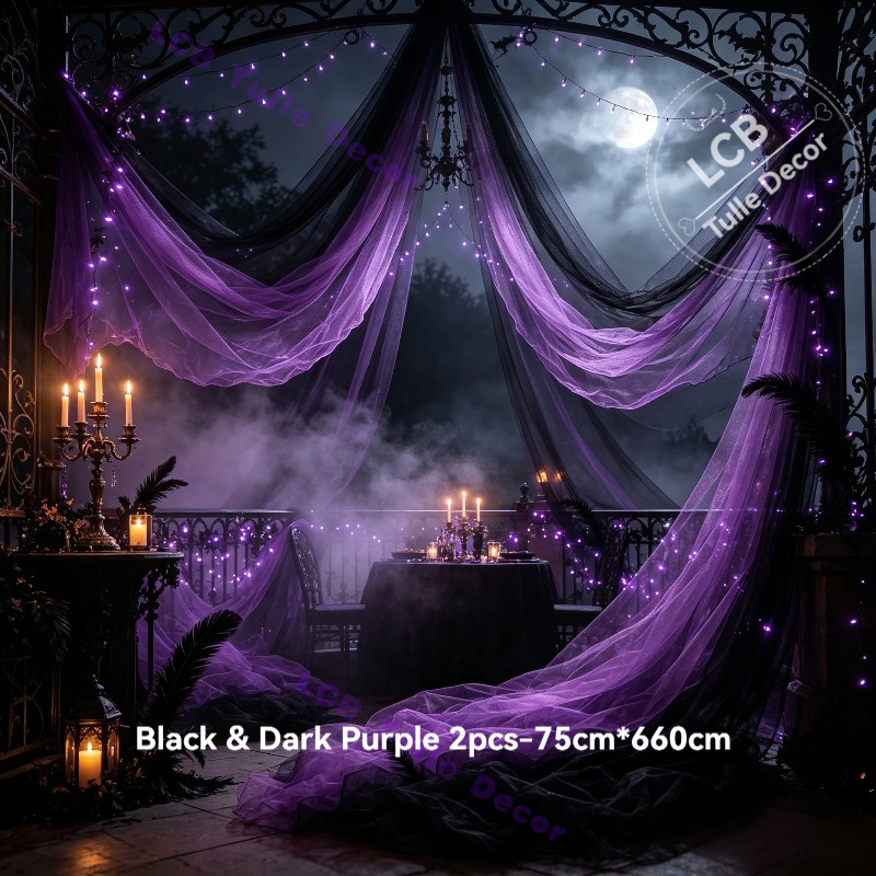 TEMU 1pc Noir et 1pc Violet Foncé Tulle Décorations d'Halloween Horreur, Filet, Accessoire d'Emballage, Tissu de Fond Photo Toutes Applications, 1