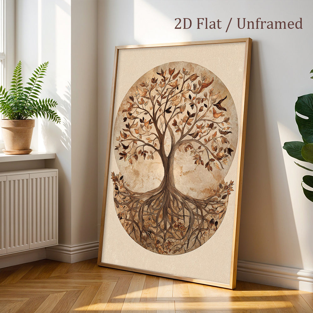 アイテム画像 2d平面 ミニマリスト 木の ポスター 1枚 - 縦型 根と葉の ル モダンキャンバス リビング・寝室・カフェの装飾に最適 縦長ポートレート 狭いスペース向け 夏秋の レーション ホリデーギフト フレームなし 2d平面