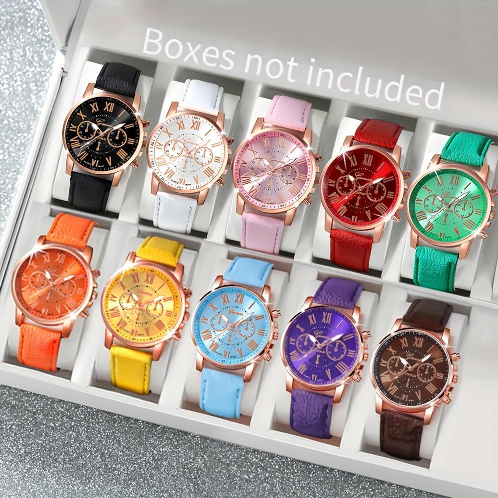 Stainless Steel Case 2 Quartz movets Wide PU Leather Strap Quartz Wrist Watch Time Gift