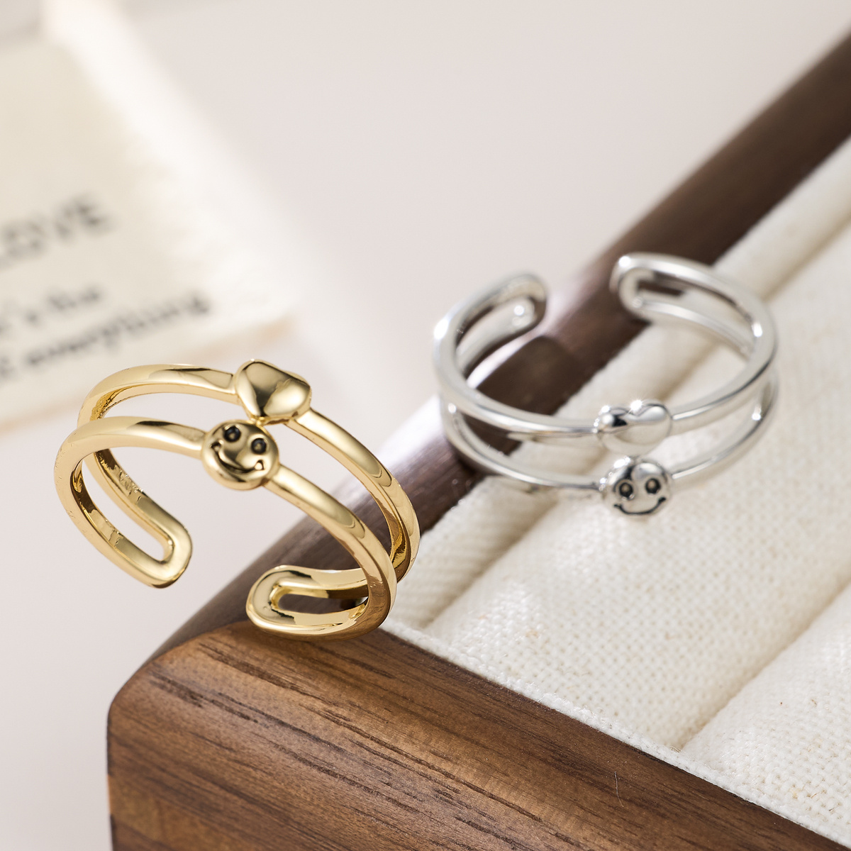 Women's Trendy Double-Layer Face Heart Opening Ring, Adjustable Style