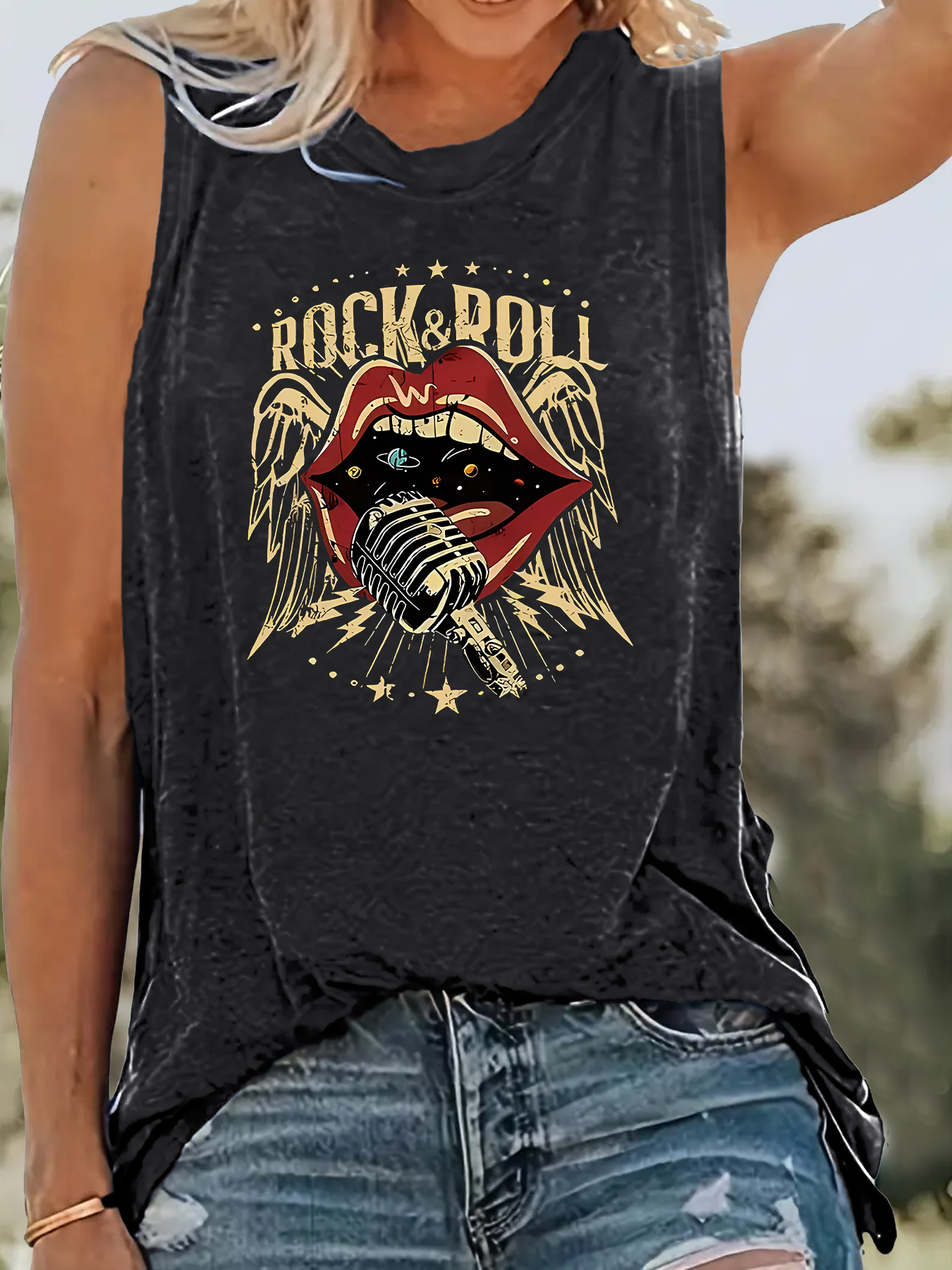 camiseta sin mujer estampado festival n roll Temu Argentina